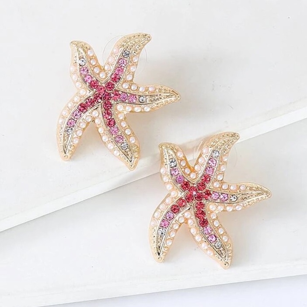 Starfish Earrings in Pink Crystal. Brand new!